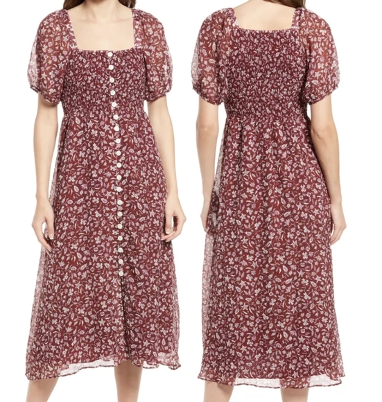 NWT Madewell Smocked Button Front Midi Dress XS